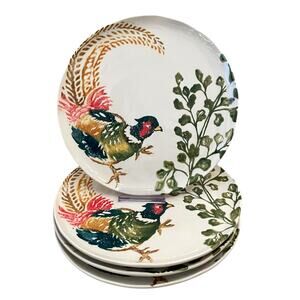 Vietri Fauna Pheasant Ceramic Salad Plates 9in Set of 4 Limited Edition New
